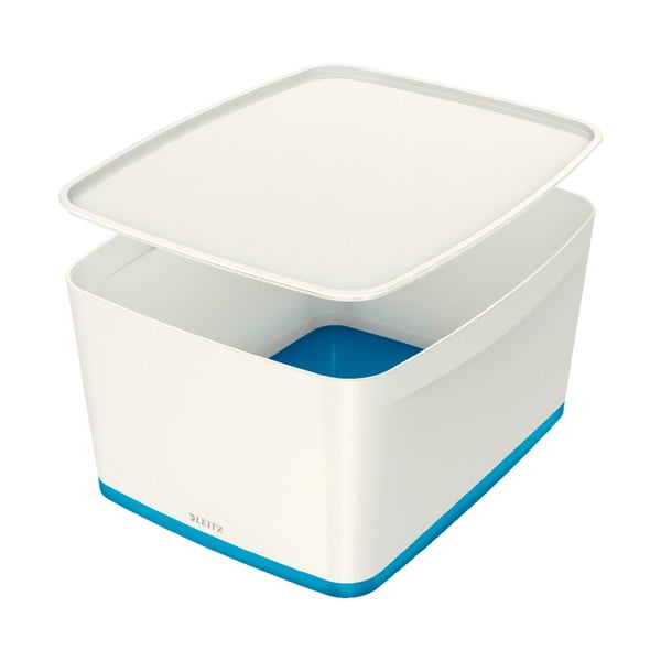 Bela/modra plastična škatla za shranjevanje s pokrovom 32x38.5x20 cm MyBox – Leitz