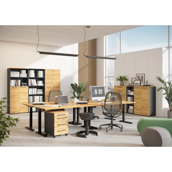 Pisalna miza z nastavljivo višino/električna dvižna z mizno ploščo v hrastovem dekorju 80x160 cm Agenda – Germania-image-2