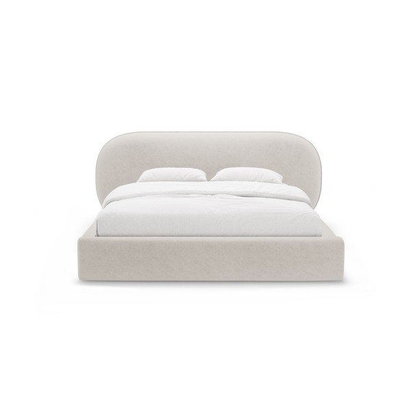 Kremno bela oblazinjena zakonska postelja s prostorom za shranjevanje in z letvenim dnom 200x200 cm Ovalo – Micadoni -image-4