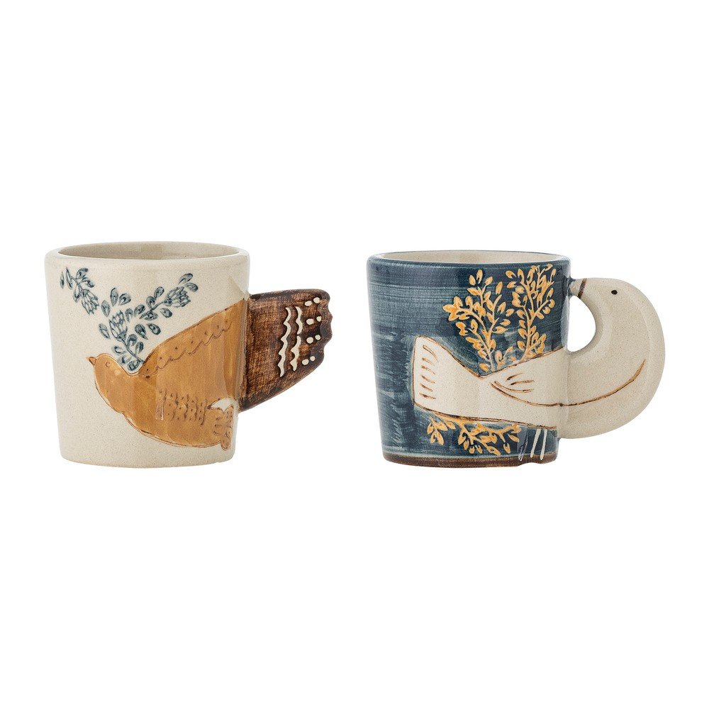 Modro-kremno bele lončene skodelice v kompletu za espresso 2 ks 55 ml Hezha
