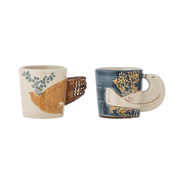 Modro-kremno bele lončene skodelice v kompletu za espresso 2 ks 55 ml Hezha – Bloomingville