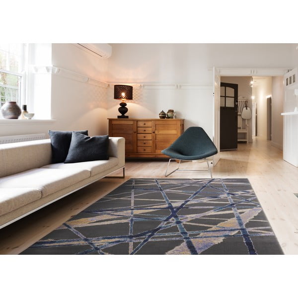 Temno modra volnena preproga 133x180 cm Sticks – Agnella-image-1