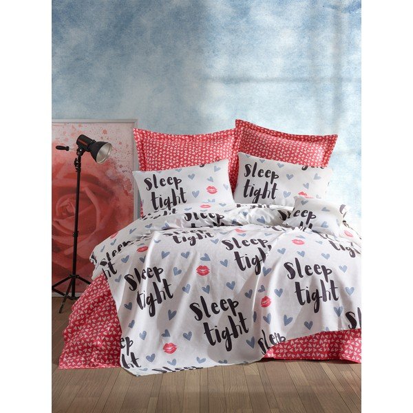 Komplet posteljnega pregrinjala in vzglavnika EnLora Home SleepTight Fuchsia White, 160 x 235 cm