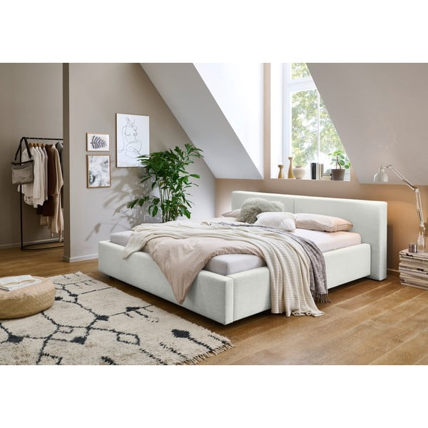 Bela oblazinjena zakonska postelja brez letvenega dna 160x200 cm Cube – Meise Möbel-image-1