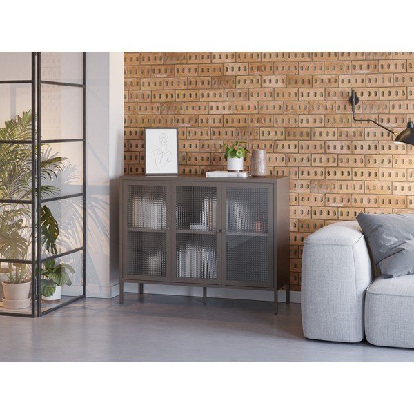 Siva kovinska vitrina 121x90x40 cm Layna – Marckeric-image-1