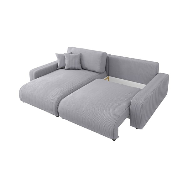 Svetlo siva raztegljiva kotna sedežna garnitura iz rebrastega žameta (s kotom po izbiri) Sara – Ropez-image-3