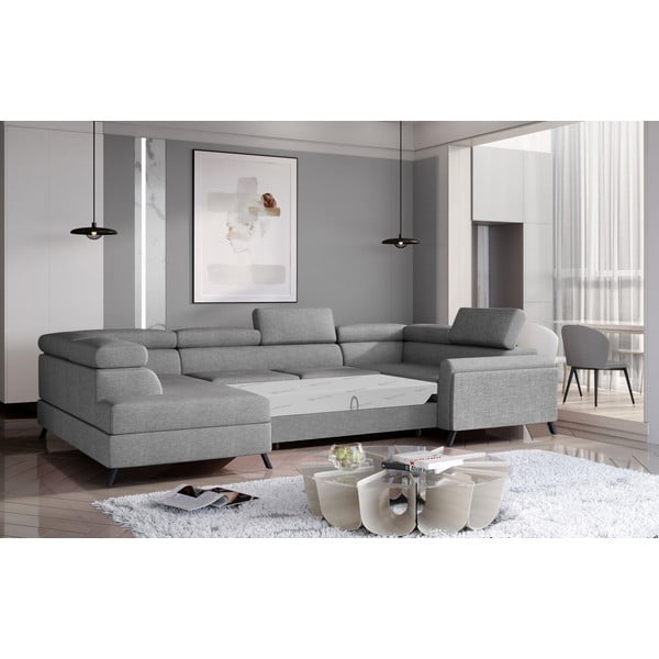 Svetlo siva raztegljiva/s prostorom za shranjevanje kotna sedežna garnitura (levi kot/v obliki črke "U") Escada – ELTAP-image-2