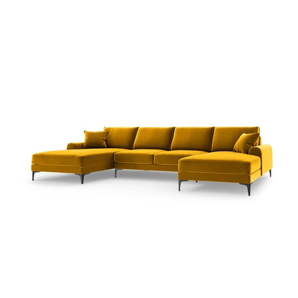 Rumena žametna sedežna garnitura v U obliki Mazzini Sofas Madara-image-2