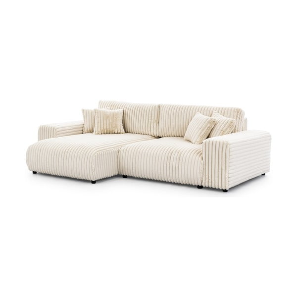 Kremno bela raztegljiva kotna sedežna garnitura s prostorom za shranjevanje iz rebrastega žameta (levi kot) Sarina – Ropez