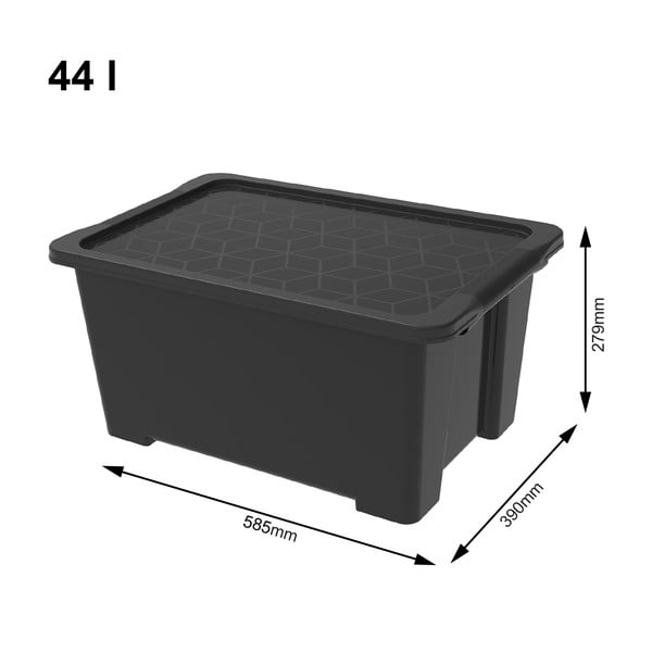 Črna plastična škatla za shranjevanje s pokrovom Evo Easy - Rotho-image-1