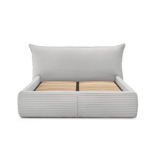 Svetlo siva oblazinjena zakonska postelja s prostorom za shranjevanje z letvenim dnom 160x200 cm Jade – Bobochic Paris-image-4