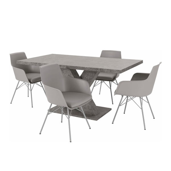 Garnitura mize in 4 sivih stolov Støraa Albert