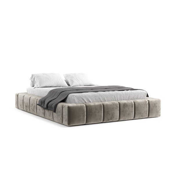 Bež oblazinjena zakonska postelja s prostorom za shranjevanje z letvenim dnom 160x200 cm Aruba L – Maison de Rêve-image-2