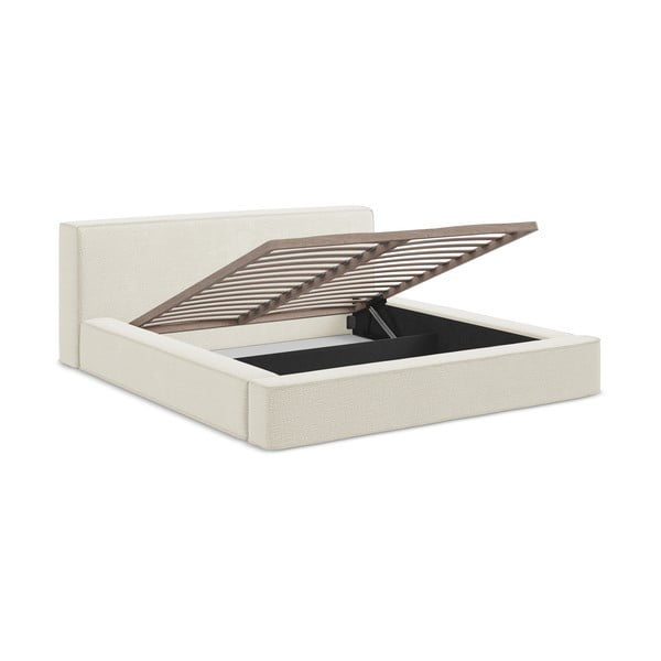 Kremasta oblazinjena zakonska postelja z odlagalnim prostorom z rešetko 160x200 cm Noho - Makamii-image-2