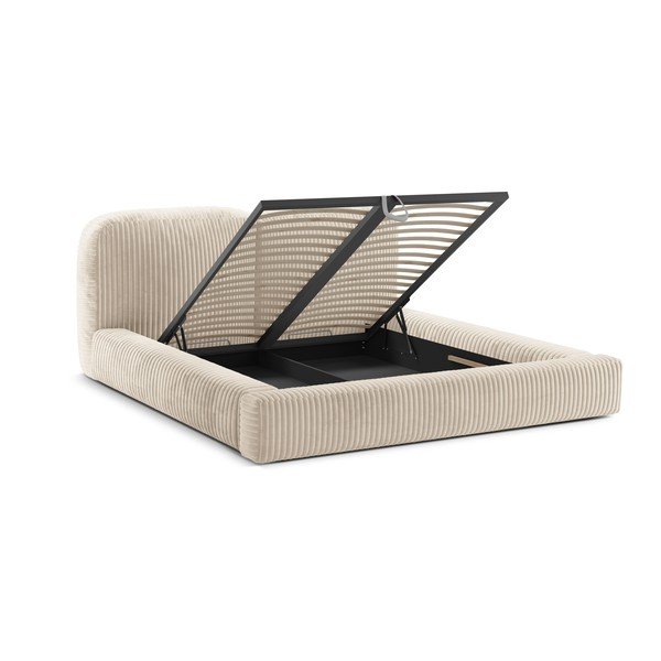 Bež oblazinjena zakonska postelja s prostorom za shranjevanje in z letvenim dnom 160x200 cm Martina – Micadoni -image-2