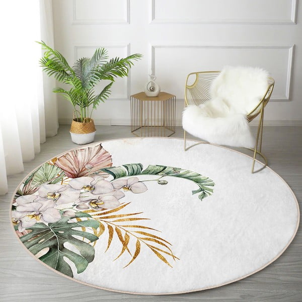 Kremno bela pralna okrogla preproga primerna za robotski sesalnik ø 100 cm Comfort – Mila Home-image-1