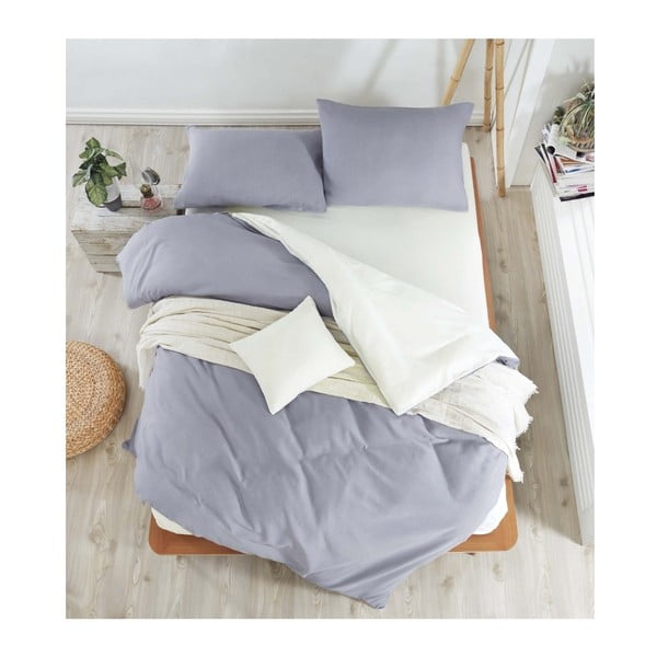 Siva posteljnina z rjuho za zakonsko posteljo Permento Para, 200 x 220 cm