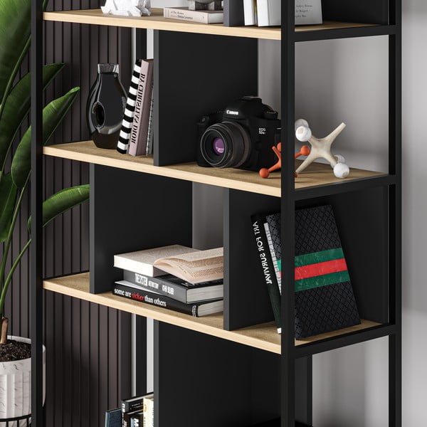 Črn/naraven regal v hrastovem dekorju 88x175 cm Alabama – Marckeric-image-3