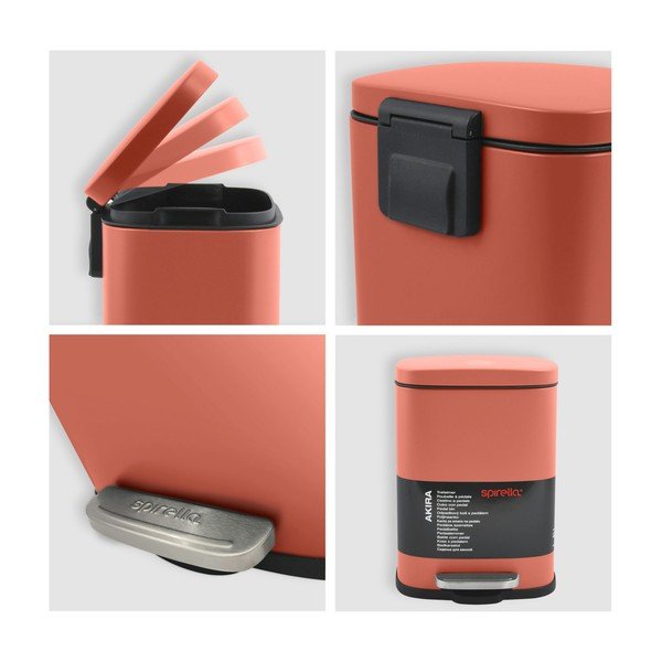 Jeklen koš za smeti s pedalom v barvi terakote 5 l Akira – Spirella-image-3