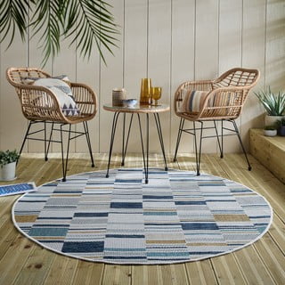 Rumeno-modra okrogla notranja in zunanja preproga ø 160 cm Rosco Geo – Flair Rugs