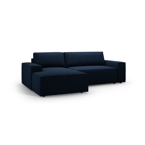 Temno modra raztegljiva kotna sedežna garnitura iz tkanine bouclé (levi kot) Jodie – Micadoni Home-image-2