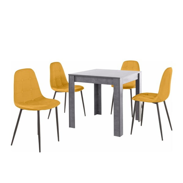 Komplet sive jedilne mize in 4 oranžnih jedilnih stolov Støraa Lori Lamar Duro