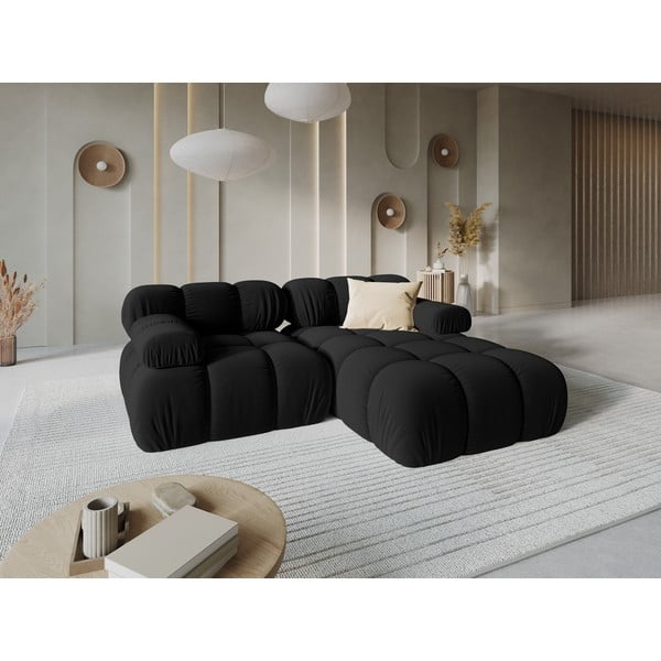 Črna žametna kotna sedežna garnitura (desni kot) Bellis – Micadoni Home-image-1