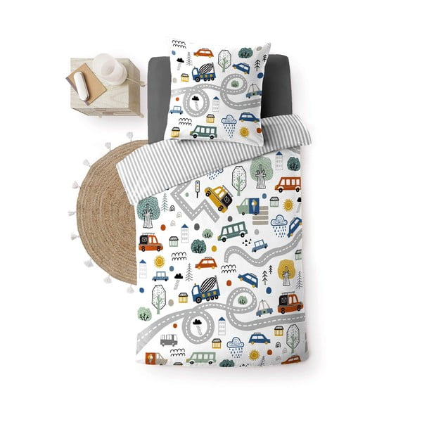 Bela enojna bombažna otroška posteljnina 140x200 cm Pti Bolide – douceur d'intérieur-image-4