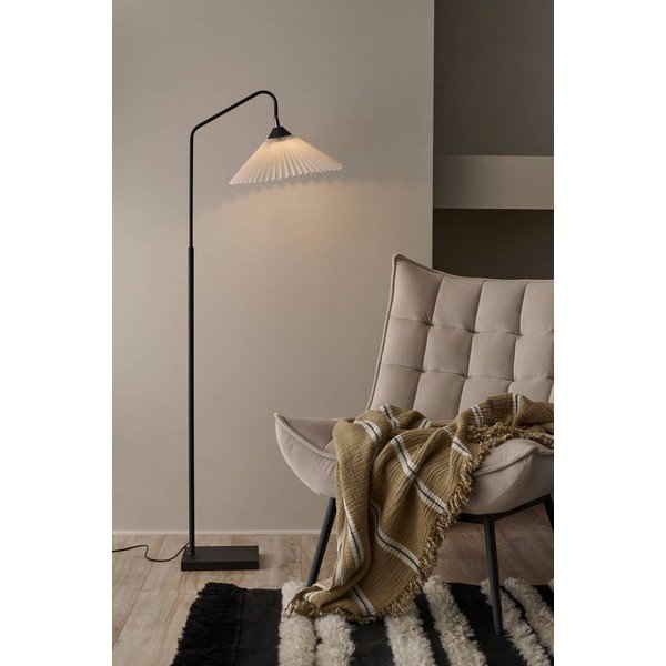 Črna/kremno bela tekstilna stoječa svetilka z upogljivo konstrukcijo (višina 155 cm) Kate – Ellos Home-image-1