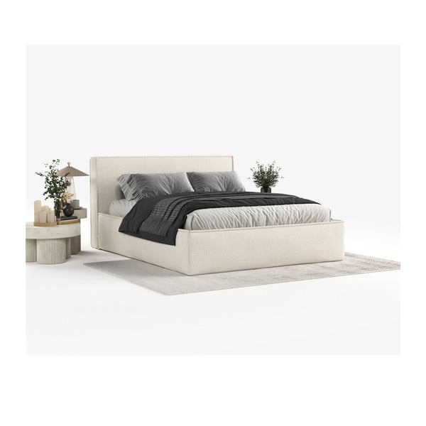 Bež oblazinjena zakonska postelja s prostorom za shranjevanje z letvenim dnom 160x200 cm Lounge L – Maison de Rêve-image-1