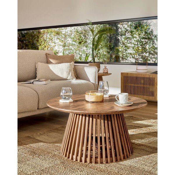 Kavna mizica iz tikovine Kave Home Irune, ⌀ 80 cm-image-1