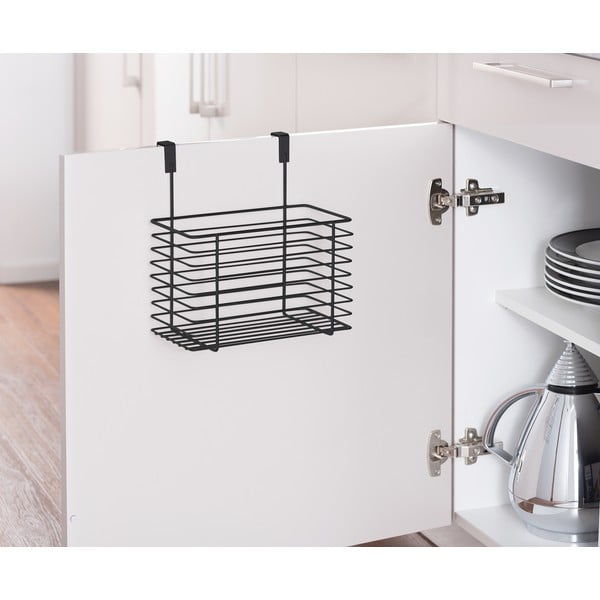 Črna viseča kovinska košara za kuhinjska vrata Wenko Slim, višina 25 cm-image-1