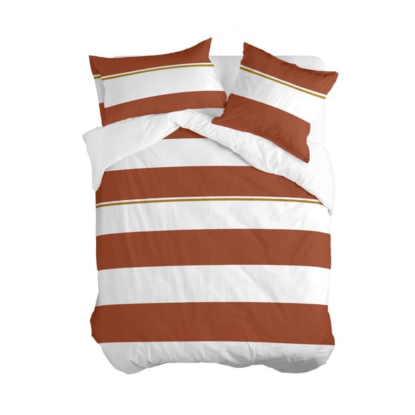 Bela/opečnato oranžna bombažna prevleka za odejo za zakonsko posteljo 200x200 cm Golden lands – Blanc