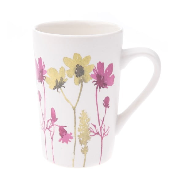 Bela porcelanasta skodelica z motivom pisanih cvetov Dakls, 0,4 l