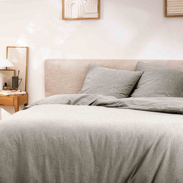 Siva 3-delna bombažna posteljnina za zakonsko posteljo/podaljšana 240x220 cm Meline – douceur d'intérieur-image-1