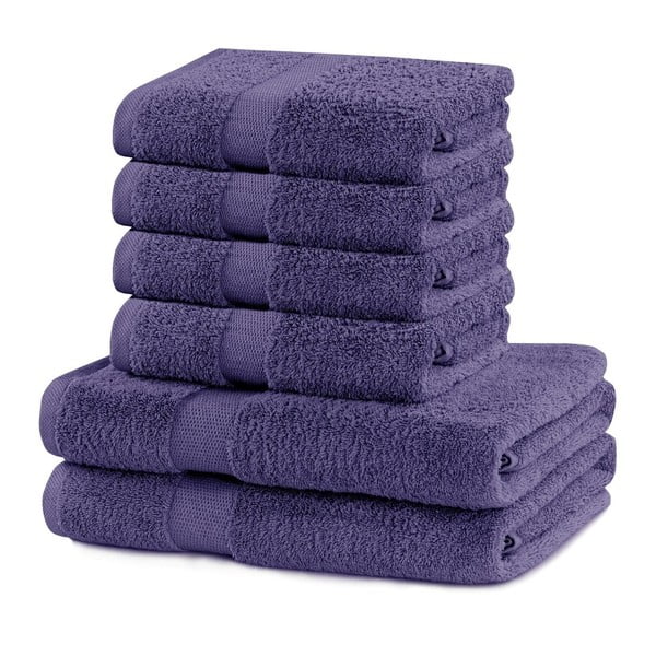 Komplet 2 vijoličnih kopalnih bombažnih brisač in 4 brisač DecoKing Marina