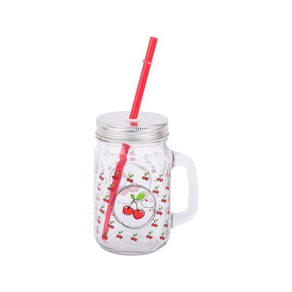 Stekleni kozarec s slamico Tantitoni Cherry, 475 ml