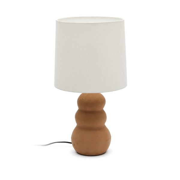 Bela/rjava namizna svetilka s tekstilnim senčnikom (višina 55 cm) Madsen – Kave Home