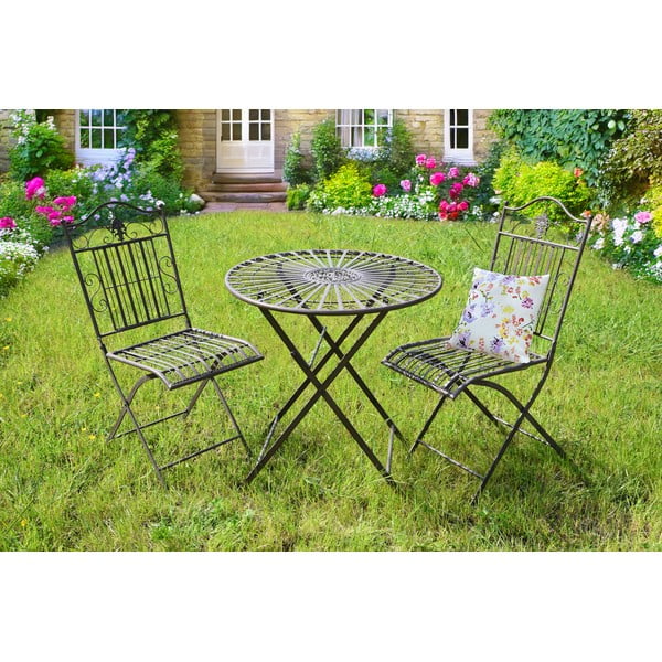 Temno rjava kovinska vrtna jedilna garnitura za 2 osebi – Garden Pleasure-image-1