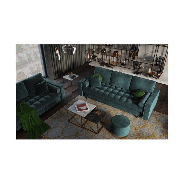 Petrolej zelena žametna raztegljiva zofa Milo Casa Santo-image-1