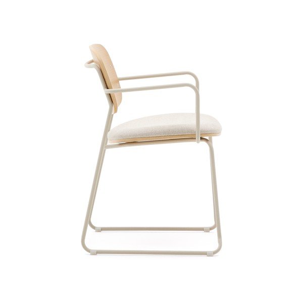 Kovinski jedilni stol z nasloni za roke v bež in naravni barvi Meli – Kave Home-image-3