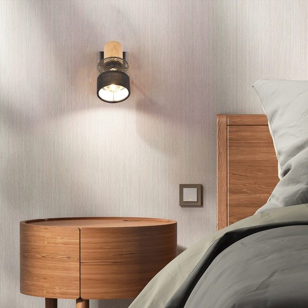 Črna/naravna stenska svetilka ø 7 cm Nandini – Trio-image-1