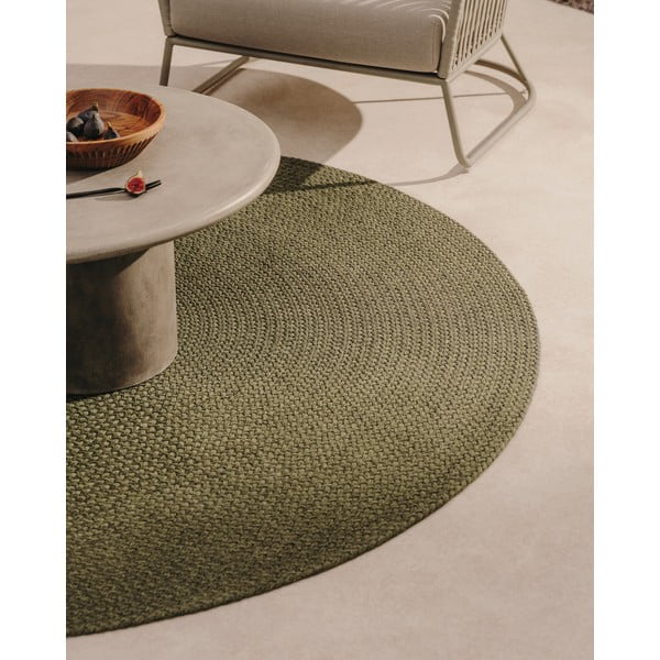 Zelena okrogla zunanja preproga iz recikliranih vlaken ø 200 cm Despas – Kave Home-image-1