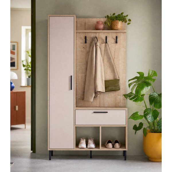 Kremno bel/naraven set za hodnik v hrastovem dekorju 108x195x35 cm Heidy – Marckeric-image-1