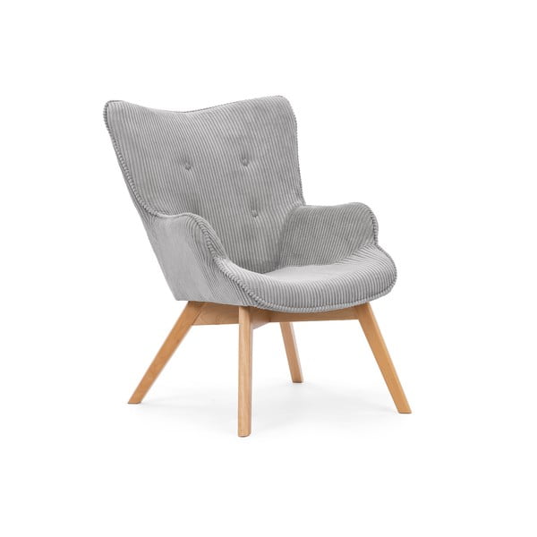 Siv fotelj iz rebrastega žameta Niko – Ropez