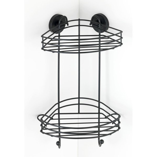 Črna kotna kopalniška polica Wenko Vacuum-Loc® Pavia, višina 43 cm-image-1