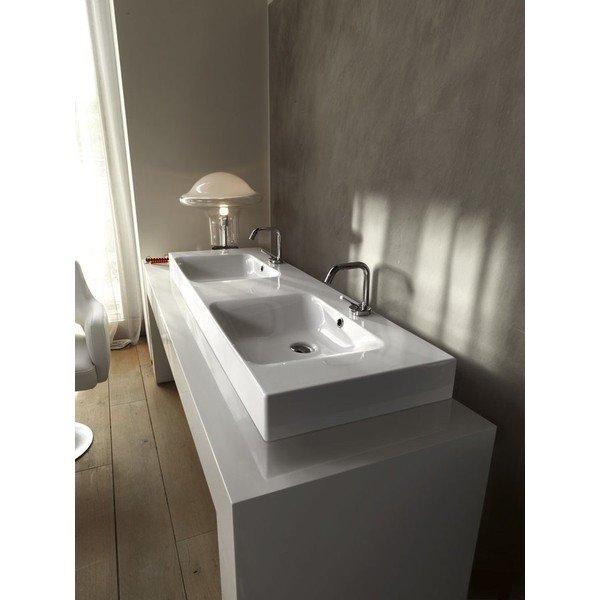 Bel keramičen dvojni umivalnik 140x45 cm Cento – Sapho-image-1