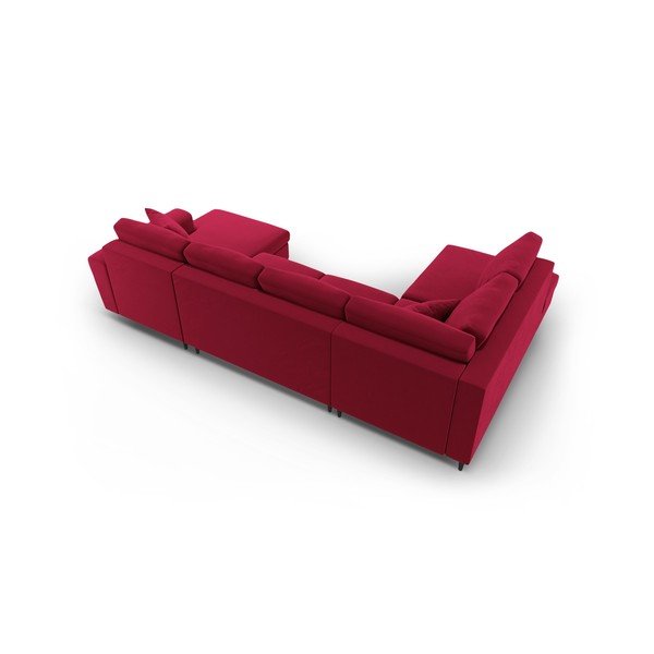 Rdeča žametna raztegljiva kotna sedežna garnitura s prostorom za shranjevanje (levi kot/v obliki črke "U") Kyoto – Cosmopolitan Design-image-4