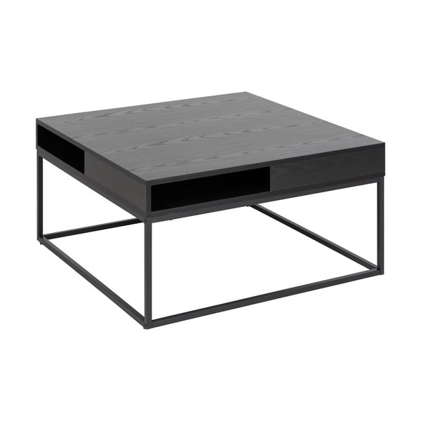 Črna klubska mizica z mizno ploščo v jesenovem dekorju 80x80 cm Willford – Actona