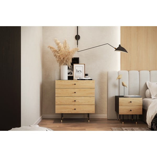 Visoka komoda v hrastovem dekorju v črni in naravni barvi 80x87 cm Jugend – Woodman-image-1